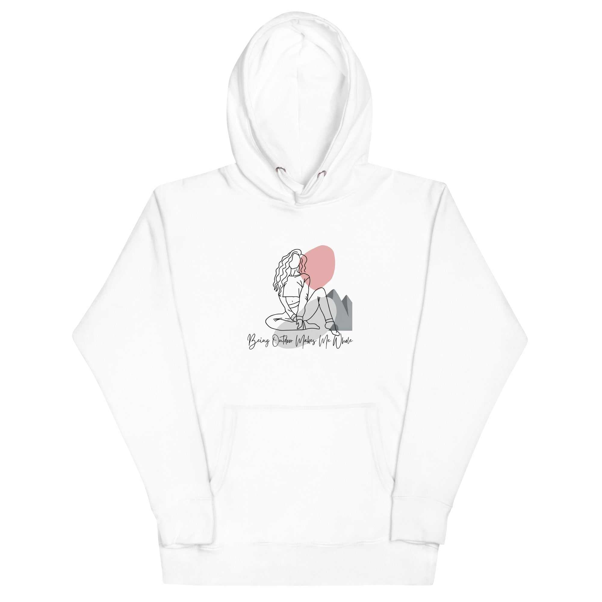 White men hoodie with front pouch pocket and abstract graphic design on chest