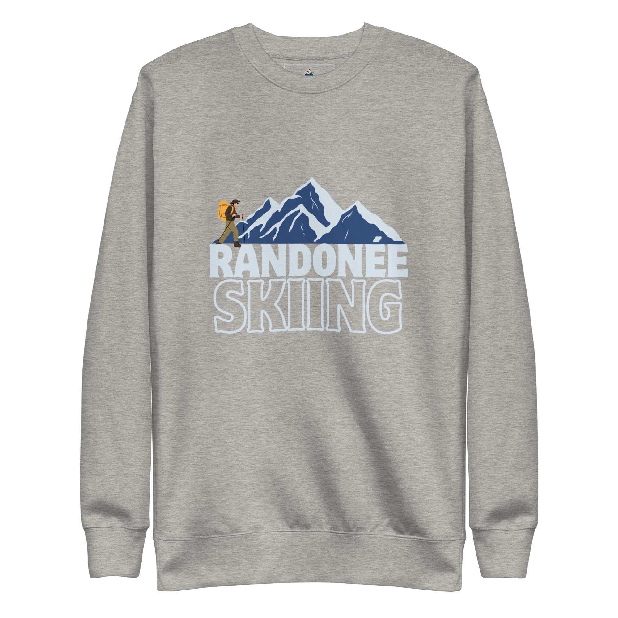 unisex premium sweatshirt gray with mountaineering graphic and ribbed crew neck