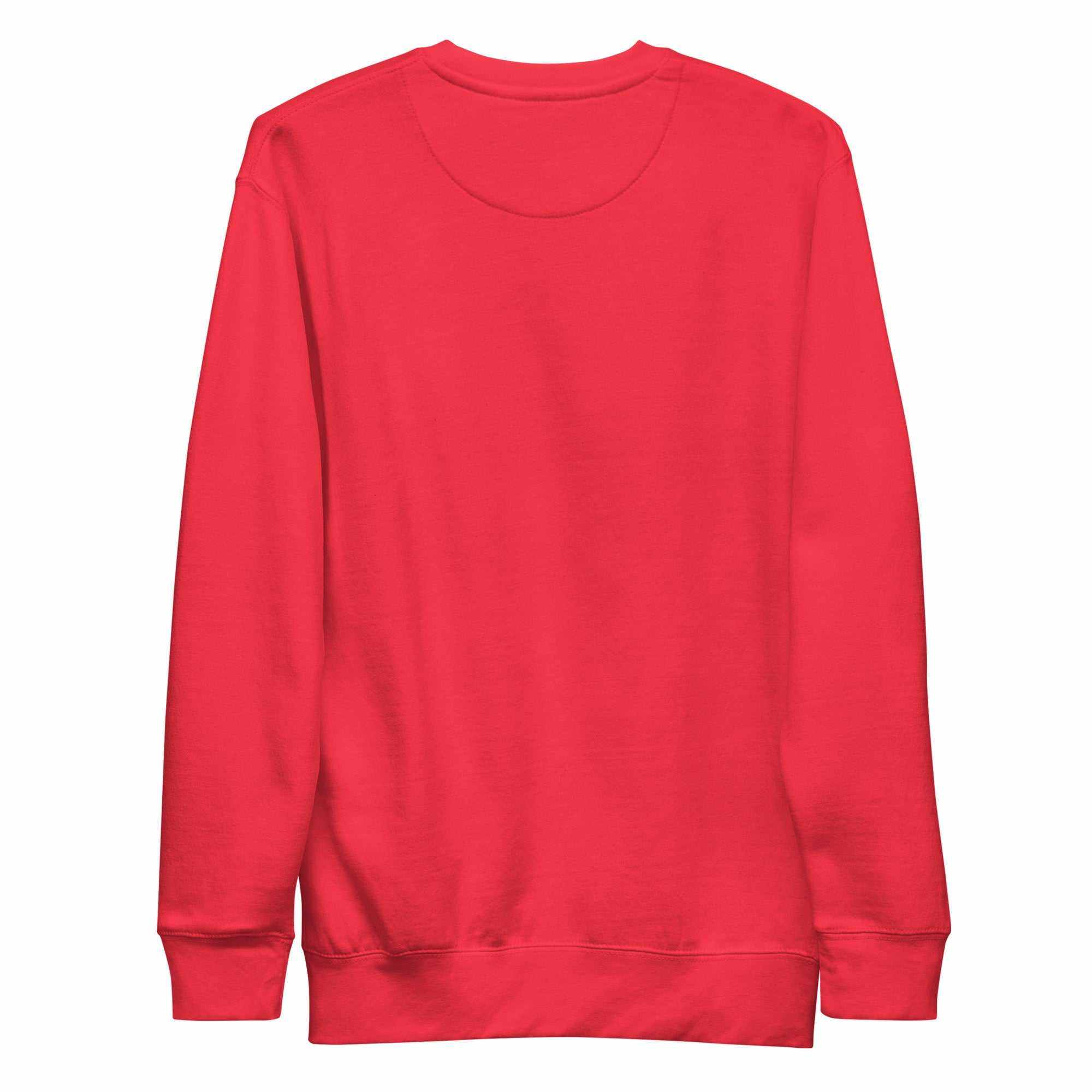 Living Peaks collection unisex premium red sweatshirt with ribbed crew neck and cuffs, soft fleece interior.