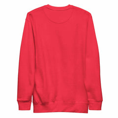Living Peaks collection unisex premium red sweatshirt with ribbed crew neck and cuffs, soft fleece interior.