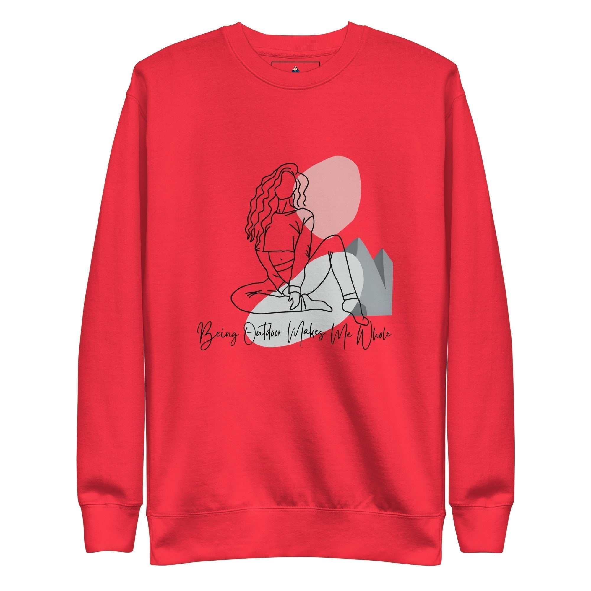 Unisex premium sweatshirt in red with artistic graphic design and ribbed crew neck