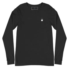 Unisex black long sleeve tee featuring a small Northern Lights inspired design, made from soft combed cotton for comfort.