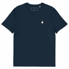 Northern Light unisex organic cotton t-shirt in navy with small embroidered design on chest, medium fit and sustainable fabric
